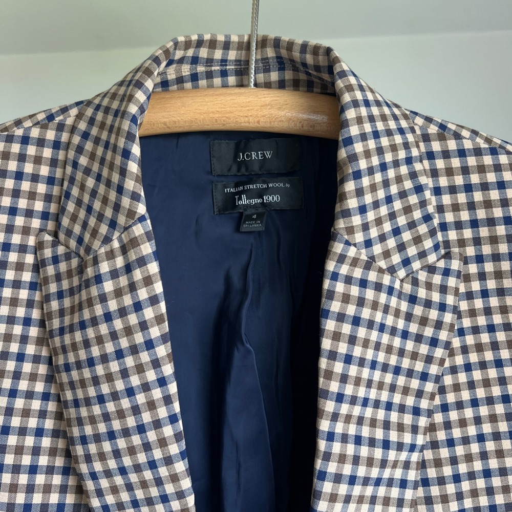 J.Crew Boyfriend Blazer Plaid Italian Stretch Wool Blazer Jacket 4 Navy Brown - Picture 7 of 16